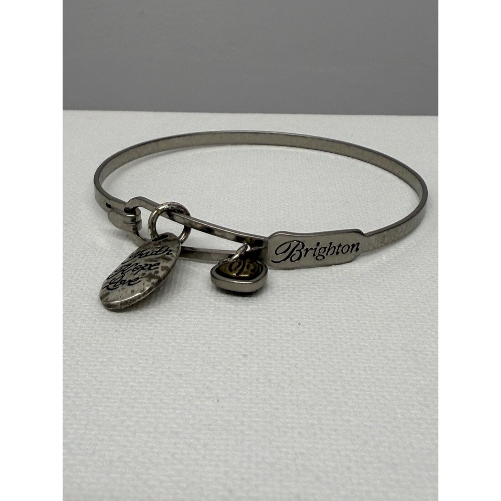 Brighton Faith Hope Love Cross Heart  Silver Bangle Bracelet Charm‎ W/bag